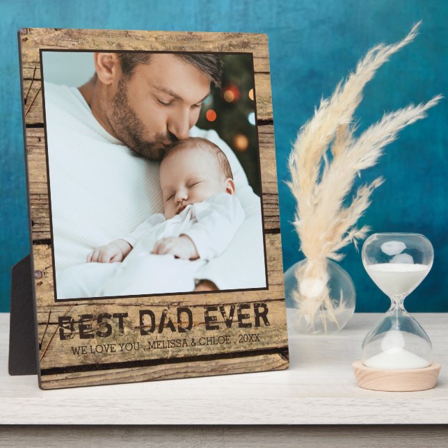 BEST DAD EVER Rustic Wood Photo Personalised Plaque (Side)
