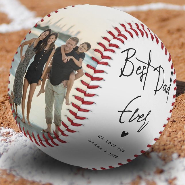 Best Dad Ever Script 2x Photo Baseball (Best Dad Ever Baseball)