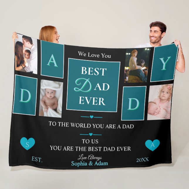 Best Dad Ever Script 4-Photo Collage Fleece Blanket (In Situ)