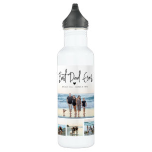 Best Dad Ever Script 4x Photo Collage 710 Ml Water Bottle
