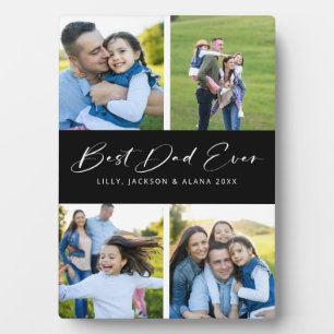 Best Dad Ever Script Black 4 Photo Collage Plaque