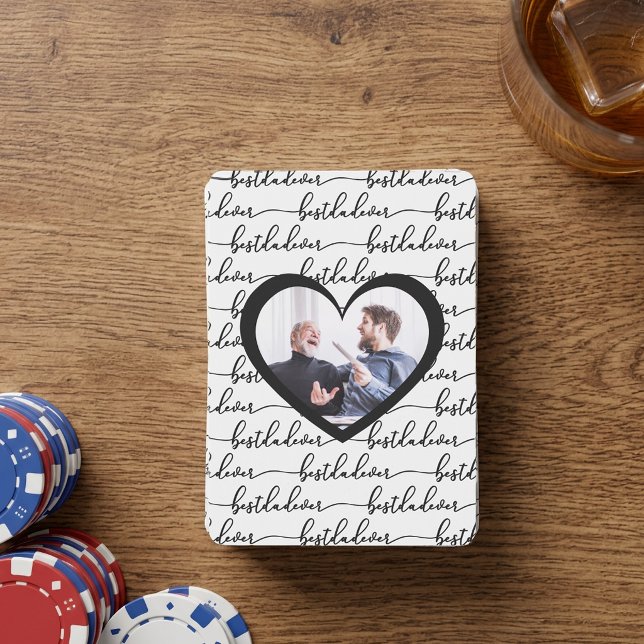 Best Dad Ever Script Black White Photo Playing Cards (Best Dad Ever Script Black White Photo Poker Cards)