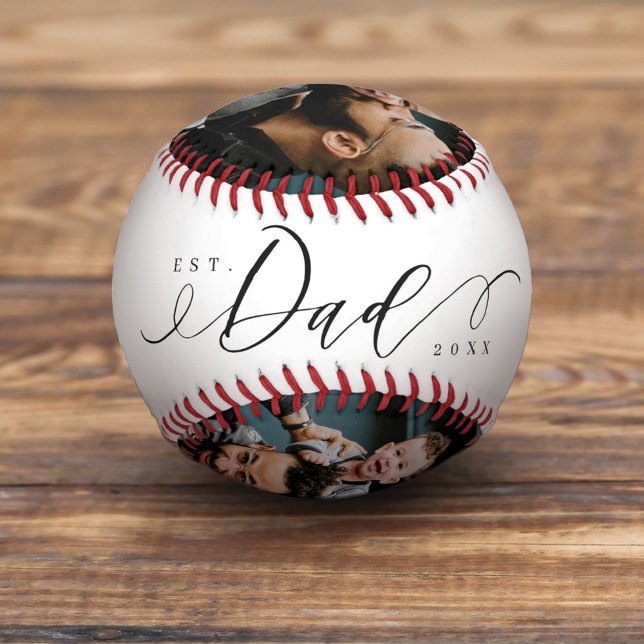 Best Dad Ever Script Father's Day 4 Photo Collage Baseball (Creator Uploaded)