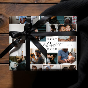 Best Dad Ever Script Fathers Day Photo Collage Wrapping Paper Sheet