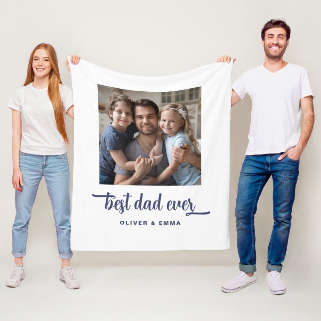 Best Dad Ever Script Modern Photo Fleece Blanket (In Situ)