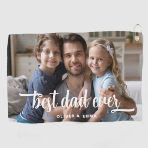Best Dad Ever Script Photo Golf Towel