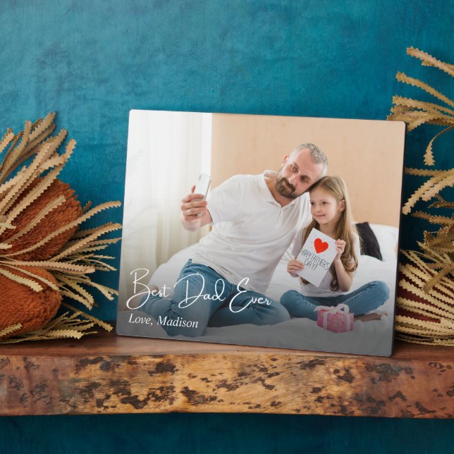 Best Dad Ever Simple Custom Photo Plaque (Side)
