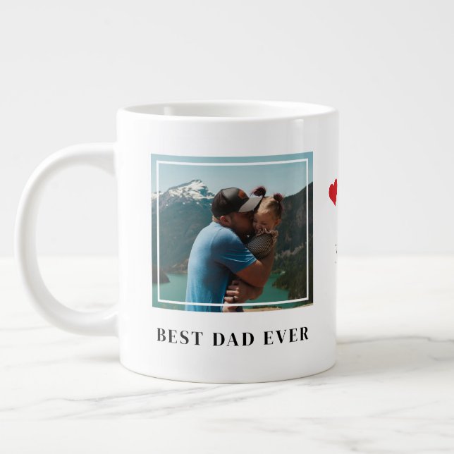 Best Dad Ever Simple Typography Heart 2 Photo Large Coffee Mug (Left)