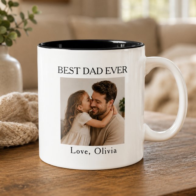Best Dad Ever Square Photo Personalised  Two-Tone Coffee Mug (Creator Uploaded)