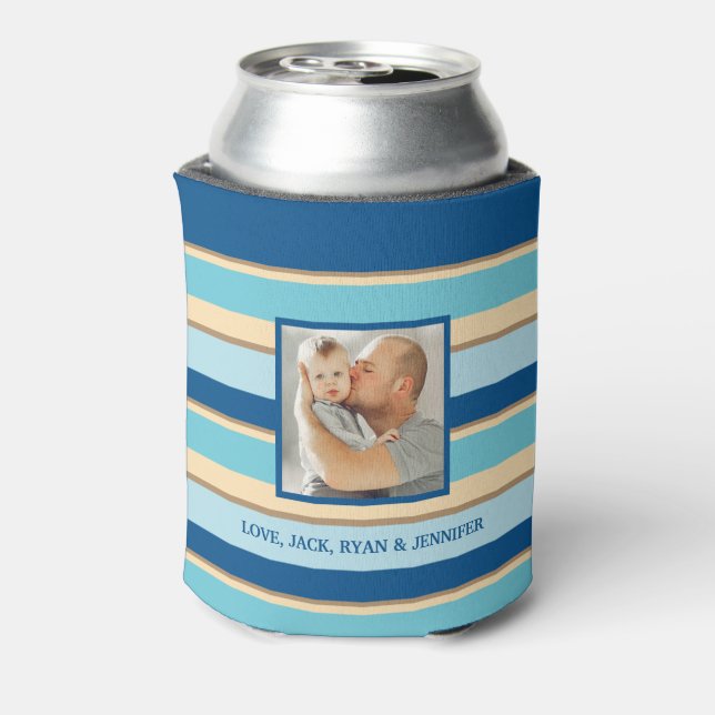Best DAD Ever Striped Photo Can Cooler (Can Back)