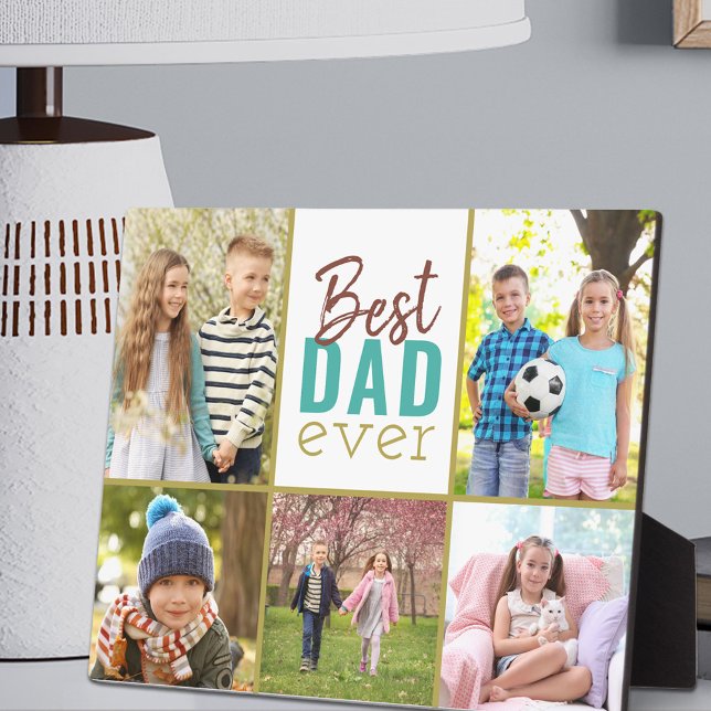 Best Dad Ever Teal 5 Photo Collage Plaque (Creator Uploaded)