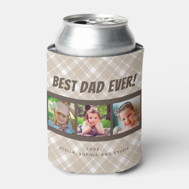 Best Dad Ever | Three Photos Plaid Can Cooler (Can Front)