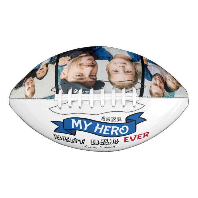 Best Dad Ever Topography Blue Banner Photo Collage Football (Front)