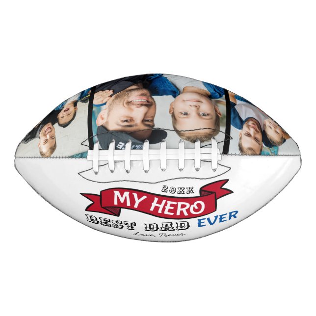 Best Dad Ever Topography Red Banner Photo Collage Football (Front)