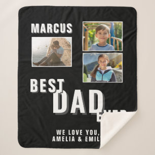 Best Dad Ever Trendy Father`s Day 3 Photos Sherpa Blanket