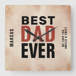 Best Dad Ever Trendy Watercolor Father`s Day Square Wall Clock