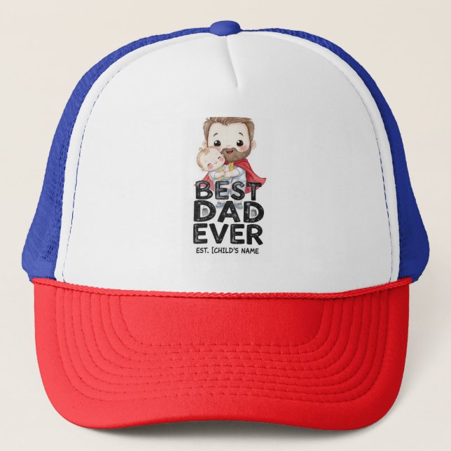 Best Dad Ever Trucker Hat - Personalised EST Baby  (Front)