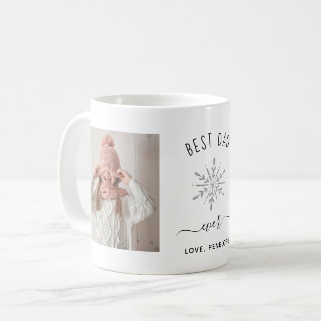 Best Dad Ever | Two Photos and Silver Snowflake Coffee Mug (Front Left)