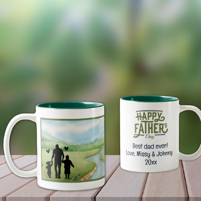 Best dad ever! Two-Tone Coffee Mug (Personalize to add your names/dates.  Customize to change text, color, or text style. )