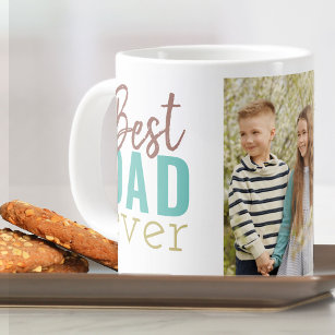 Best Dad Ever Typography and Custom Photo Large Coffee Mug