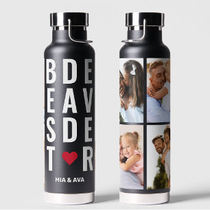 Best Dad Ever Typography Custom Names 4 Photo  Water Bottle