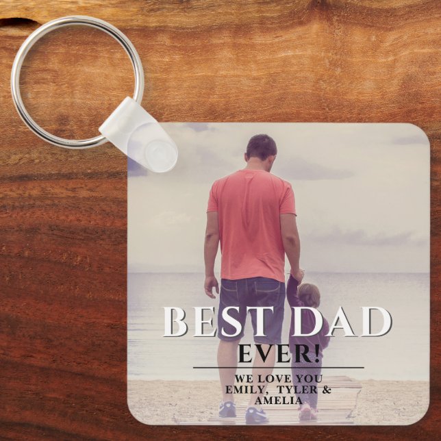 Best Dad Ever Typography Father`s Full Day Photo Key Ring (Front)