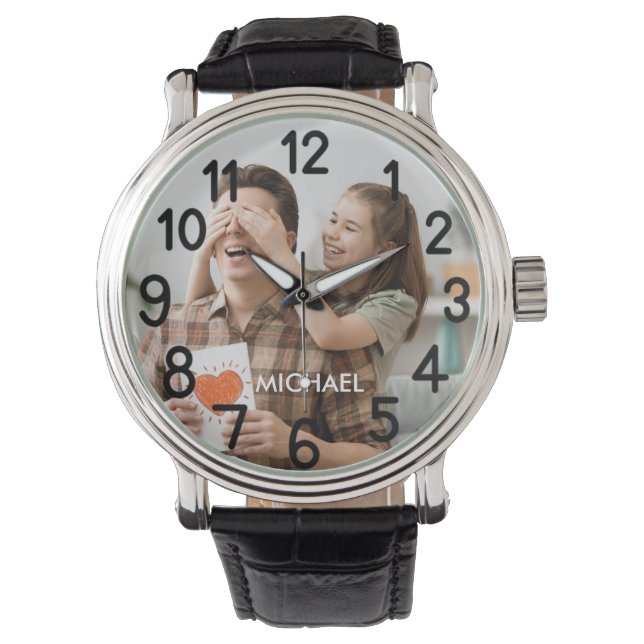 Best Dad Ever Typography Fathers Day Photo Watch (Front)