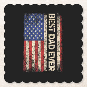 Best Dad Ever US American Flag Gifts for Father's  Paper Coaster