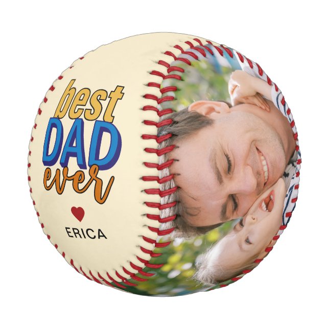 Best Dad Ever Vintage Hearfelt Custom Photo Baseball (Angled)