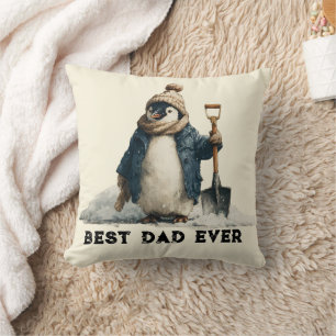 Best Dad Ever Winter Penguin Design Cushion