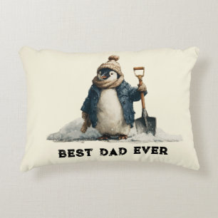 Best Dad Ever Winter Penguin Design Decorative Cushion