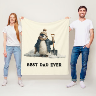 Best Dad Ever Winter Penguin Design Fleece Blanket