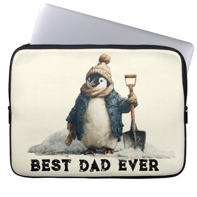 Best Dad Ever Winter Penguin Design Laptop Sleeve (Front)