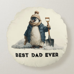 Best Dad Ever Winter Penguin Design Round Cushion