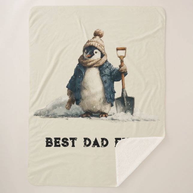 Best Dad Ever Winter Penguin Design Sherpa Blanket (Front)