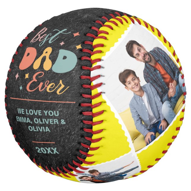 Best Dad Ever With Custom Photos & Children's Name Softball (Angled)