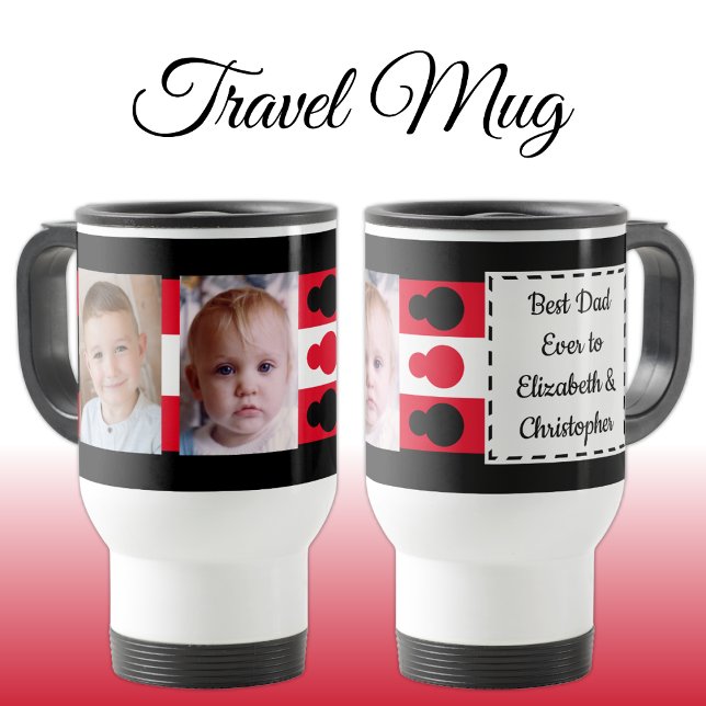 Best Dad ever with photos names red black Travel Mug (Creator Uploaded)