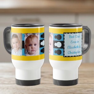 Best Dad ever with photos names yellow blue Travel Mug