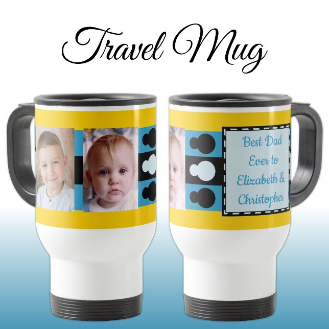 Best Dad ever with photos names yellow blue Travel Mug (Creator Uploaded)