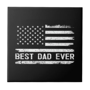 Best Dad Ever with US American Flag Gifts Fathers Tile