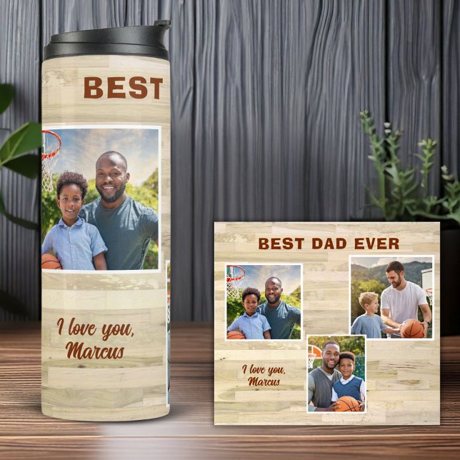 Best Dad Ever Wood 3 Photo Collage Father Thermal Tumbler (Creator Uploaded)