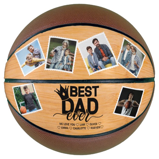 Best Dad Ever Wooden Father's Day Family Photo Basketball (Front)