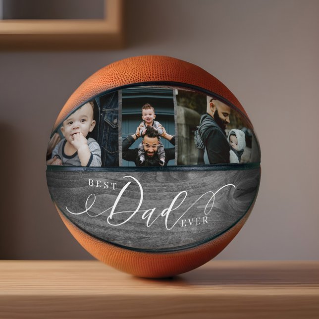 Best Dad Ever Woodgrain Fathers Day Photo Collage Basketball (Best Dad Ever Woodgrain Fathers Day Photo Collage Basketball)