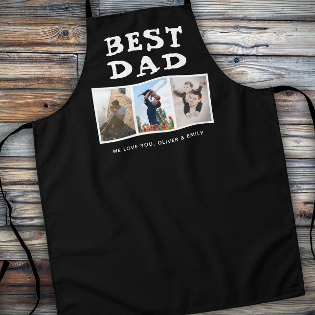 Best Dad Family 3 Photo Collage Keepsake Black Apron (Creator Uploaded)