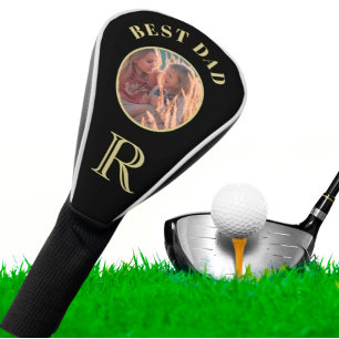 Best Dad Family Photo Black Gold Monogram     Golf Head Cover