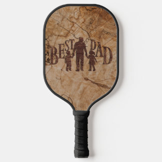 Best Dad - Family silhouettes - Wood imitation Pickleball Paddle