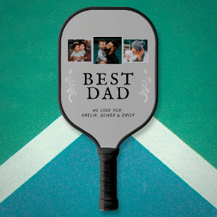Best Dad Father Foliage Custom 3 Photo Collage Pickleball Paddle