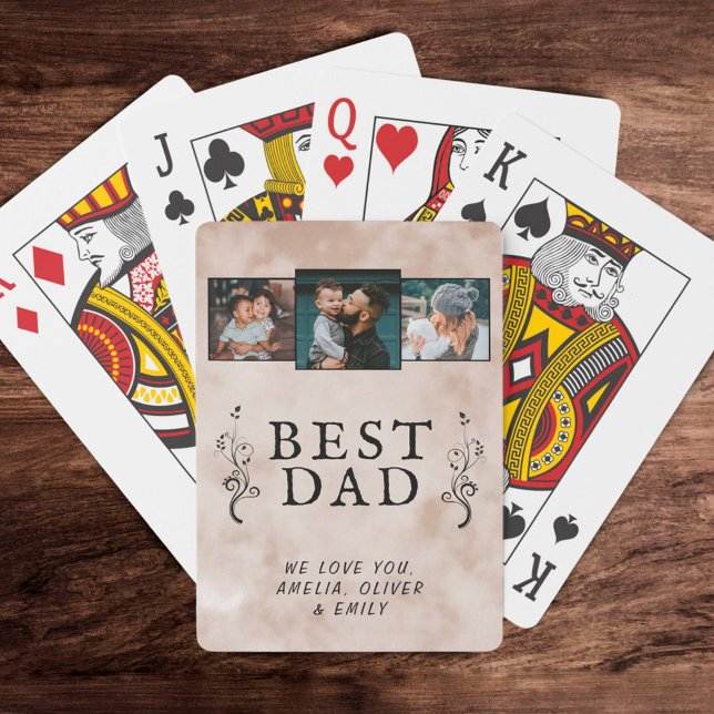 Best Dad Father Foliage Custom 3 Photo Collage Playing Cards (Creator Uploaded)