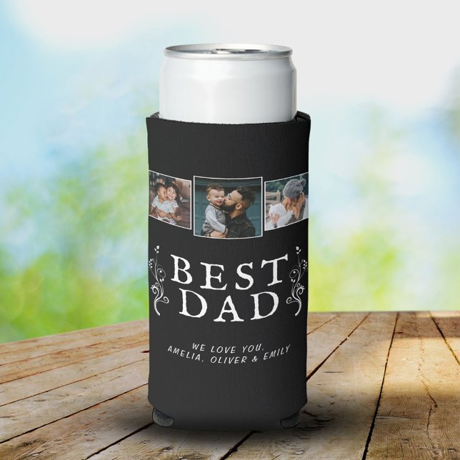 Best Dad Father Foliage Custom 3 Photo Collage Seltzer Can Cooler (Creator Uploaded)