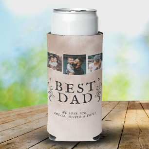 Best Dad Father Foliage Custom 3 Photo Collage Seltzer Can Cooler